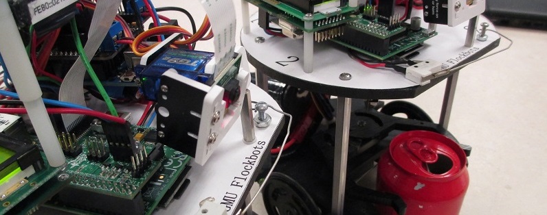 Flockbot robots from GMU's Autonomous Robotics Laboratory